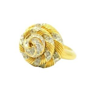 CROWN TRIFARI Clear Rhinestone Gold Tone Spiral